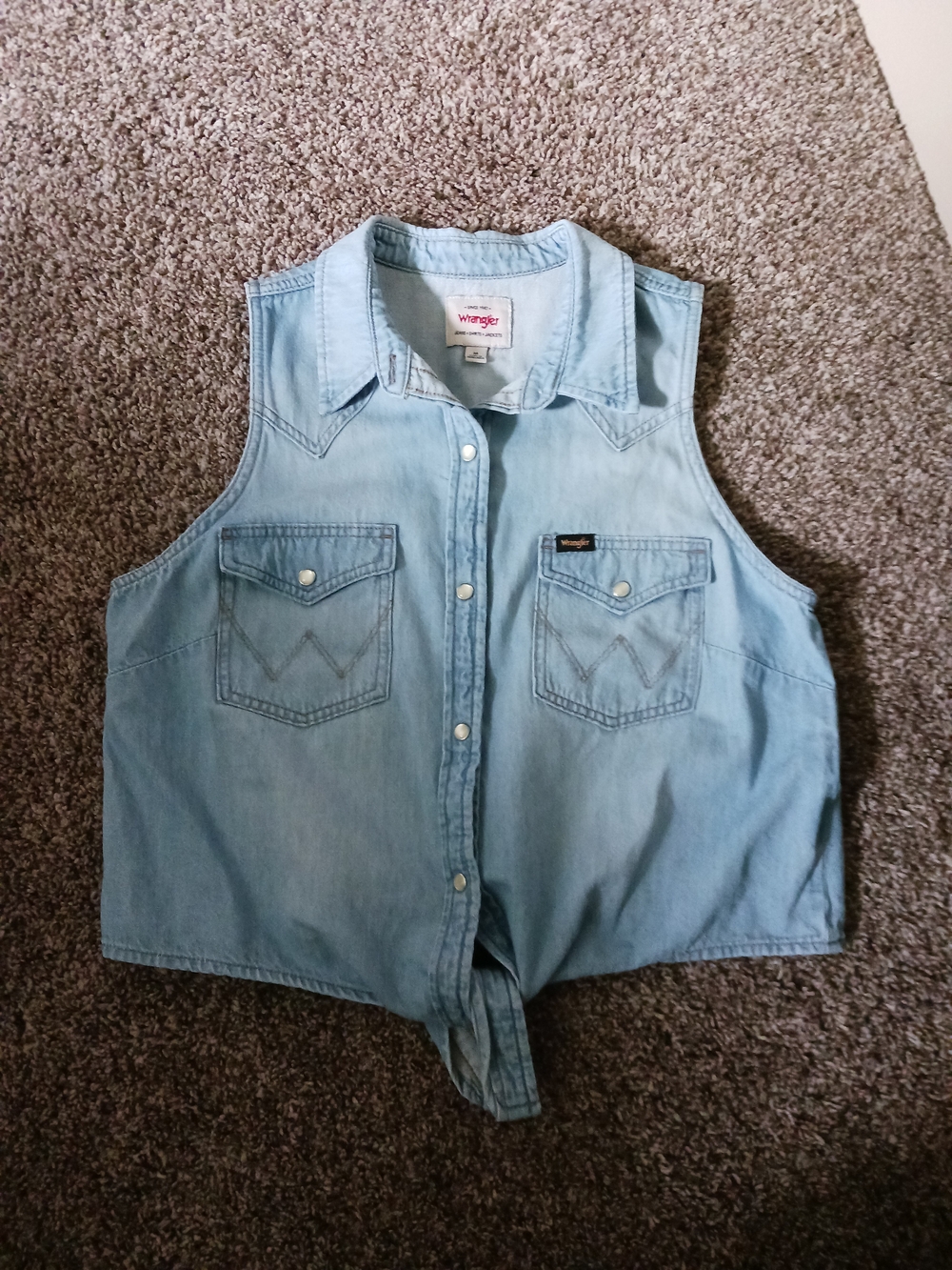 Wrangler Women's Light Blue Denim Tie-Front Sleeveless Top